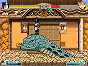 Bleach vs Naruto v2.3 fighting game screenshot featuring Ichigo Kurosaki battling Naruto Uzumaki with new characters Kenpachi and Obito