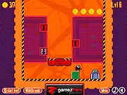 Droids Steal for Me online game screenshot, a burglar character and small droids working together to steal money, free puzzle platformer game, PlayArcadeHub