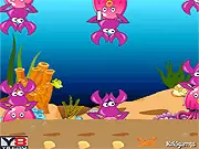 Happy Little Fish arcade game screenshot, little fish swimming under water, dodging red crabs, free online one-touch game