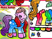 My Little Pony Dress Up free online game screenshot - customizable pink pony character wearing a cute yellow outfit and glittery wings.