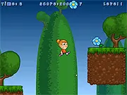 The Nimble Olka: Flower Collector game screen, showing the small, agile heroine Olka mid-jump near a bright, collectible flower on a stylized 2D platform, emphasizing the core gameplay loop.