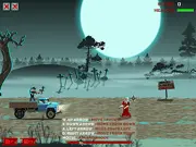 Play Zombie Truck 2 online free. Image shows an armored truck driving through a road full of zombies and fighting a powerful boss.
