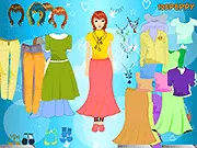 The main screen of the Reddish Dress Girl Dressup game showing the model with a selection of clothes and accessories
