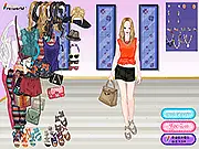 Screenshot of the Beautiful Little Ripple dress up game showing a stylish model in a retro summer outfit with a translucent blue jacket.