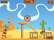 Sheriff Wannabe free online game screenshot showing John being launched from a cannon to collect gold sheriff badges