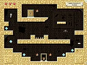 Screenshot of Baby Mummy's Curse free online game showing a hero character avoiding a bat and collecting a key inside a dark tomb