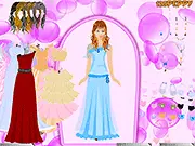 Grey Frock Girl Dressup game screenshot, cute girl model being styled with clothes and accessories. Play free online drag-and-drop fashion game.