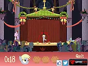 Screenshot of Where's Derpy 3 free online game, showing a colorful scene with several ponies and objects, with the task of finding the hidden character Derpy.