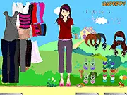 Cute girl model wearing a stylish dress and accessories in a sunny garden setting in the Girl in Garden Dressup game.