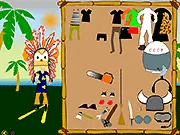 The Multi Dress Up game screen showing a model wearing a funny outfit mixed from cosmonaut gear and prehistoric accessories.