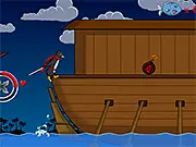 The character Ninja Peng jumping over a bomb and slicing enemies in the free Ninja Peng Action online game on PlayArcadeHub