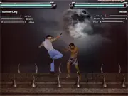 Two boxers or martial artists in the middle of a fight in the ring, demonstrating a kick or knee strike in the 1-on-1 game Fight Masters: Muay Thai