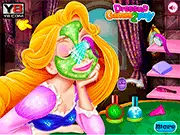 Screenshot of Rapunzel's Royal Spa Makeover online game showing the princess getting a facial treatment