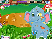 Cute Jumbo Care game screenshot, little elephant Jumbo playing with instruments, free online kids care game