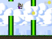 Play Flappy Gran free online game, featuring a running granny navigating an obstacle course and collecting gold coins on PlayArcadeHub.