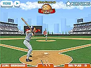 Screenshot of Home Run Hitter free online game, showing a baseball player about to swing a bat at a pitched ball.