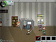 Pillow City Zombie Escape free online game screenshot showing hero Hiro fighting a zombie in an urban environment