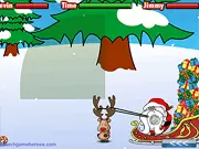 Merry Christmas Snowfight free online game where you throw snowballs at Santa and reindeer using angle and power