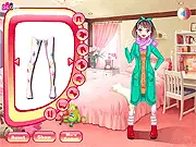 My Winter Style game showing a girl dressed in a fashionable winter coat, scarf, and hat, with a virtual wardrobe of cozy clothes and accessories