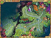 Island Tribe 5 free online game screenshot, tropical island setting with tribesmen fixing a bridge and collecting resources