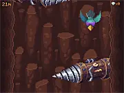 Tunnel Hawk game screenshot showing a hawk flying down a dark tunnel, avoiding circular drill bits and metal obstacles
