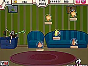 Kitty Arrow game, cute cat watching an arrow hit food, free physics puzzle online game