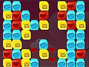 Screenshot of Love Cube Saga free online match-3 puzzle game board with colorful cubes and power-up icons