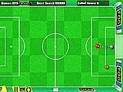 Super Sprint Soccer free online game, flinging a player toward a soccer ball on a table-top field