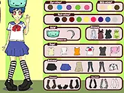 Dress Up Simone online game screenshot showing the cute little girl Simone smiling and posing in a stylish outfit chosen by the player on PlayArcadeHub.