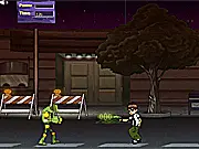 Screenshot of Ben 10 Save The Town free online action game showing Ben 10 fighting a cartoon monster