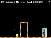 The small square box character jumping between platforms over obstacles in the free online platformer game Box Story.