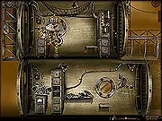 The robot J-Tubeus navigating a steampunk prison level with pipes, steam vents, and metal platforms in the free online puzzle-platformer game.