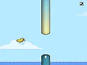 Flappy Chick free online game screenshot, a yellow chick flying between green pipes on PlayArcadeHub