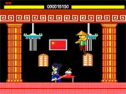 Screenshot of the Chinese Take-Out! fighting game, showing the Kung Fu master chef fighting an enemy from The Kung Fu Hustlers syndicate.