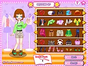 The main screen of the Famous Date DressUp game, showing a female celebrity avatar being styled with various fashionable dresses, accessories, and shoes for a romantic date.