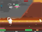 An alien UFO spaceship firing a powerful laser beam at targets on the ground in the free online arcade shooter Alien Abductions II.