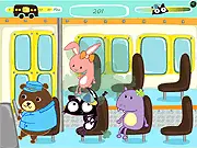 Bus Fart free online game screenshot showing a skunk character on a bus trying to pass gas without disturbing the surrounding animal passengers