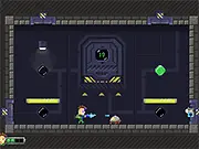 A futuristic soldier character shooting at enemies in a hostile, industrial corridor leading up to a large, sealed Blast Door in the free online game.