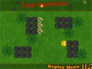 The gameplay screen of Dangerous Lawn showing a grid-based puzzle with hostile moving enemies and red flying missiles adding an element of danger and action