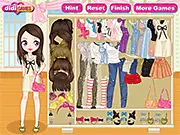 Cute Bow Dressup free online fashion game featuring a girl model wearing clothes and hair clips decorated with ribbon bows.