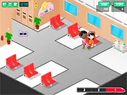 Frenzy Train free online time management game showing a luxury passenger train interior with dining and shopping facilities.