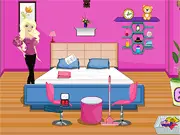 Screenshot of Princess Briar Bedroom Cleaning game showing a messy room with clothes, toys, and trash scattered on the floor, ready for the player to clean and organize.