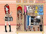 Leopard Fashion Dress Up game screen showing a stylish girl model wearing a black and white leopard print outfit, ready for styling.