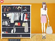 Screenshot of the Warm Falls Days dress-up game, showing a young woman dressed in layered, stylish clothing and boots, ready for the autumn season.