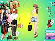 Screenshot of the Star Pattern dress up game showing a model wearing a glamorous, star-themed outfit with long eyelashes.
