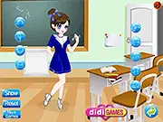Cute School Girl Dressup free online game screenshot, girl presenting homework in a stylish school uniform