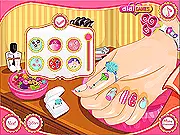 Screenshot of Secret Garden Manicure game showing hands with colorful polished nails and floral accessories.