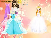 Babette Gown Dress Up game screenshot - girl selecting elegant pink gown and jewelry