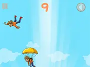 Screenshot of Let's Fall! Skydive showing a stick figure plummeting through the sky with an indicator showing the optimal zone for opening a parachute