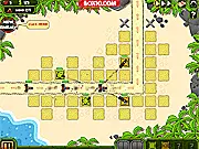 Island Clash Tower Defense free online game screenshot, building towers in a jungle setting, strategic defense game on PlayArcadeHub
